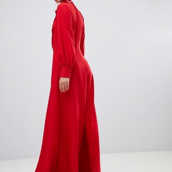 - Warehouse Pussybow neck tie Maxi Dress Red Asos - Picture 3 of 9